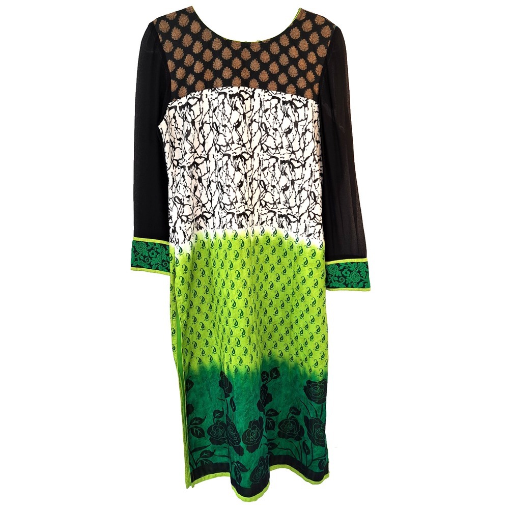 Kurta Top Women's 40" W 25"L Made in India‎ Green Black Gold Traditional